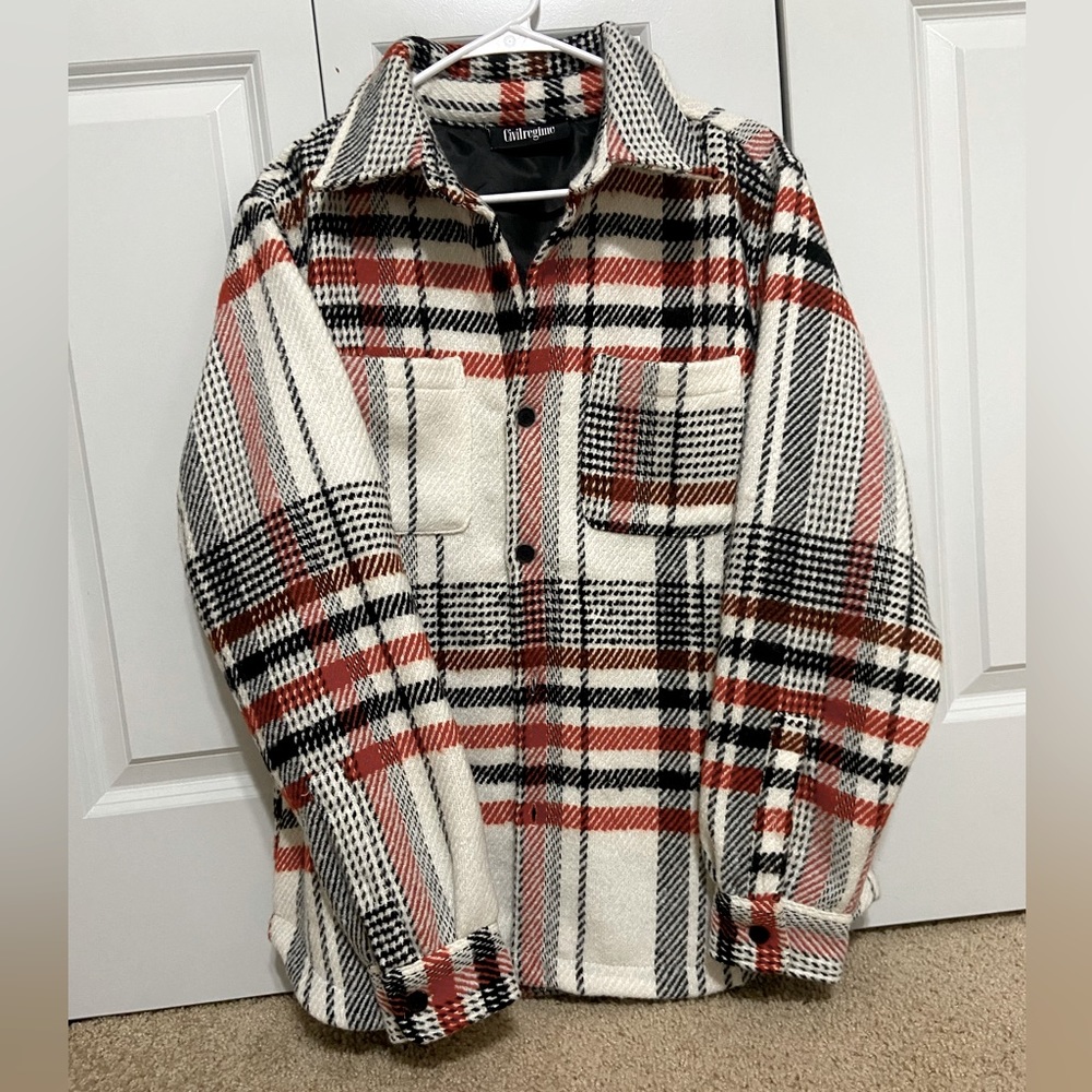 Women’s Civil Regime button down plaid jacket.